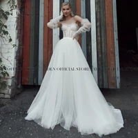adln sweetheart dot tulle wedding dresses with detachable sleeves custom made a line sweep train bridal gown robe de mariage