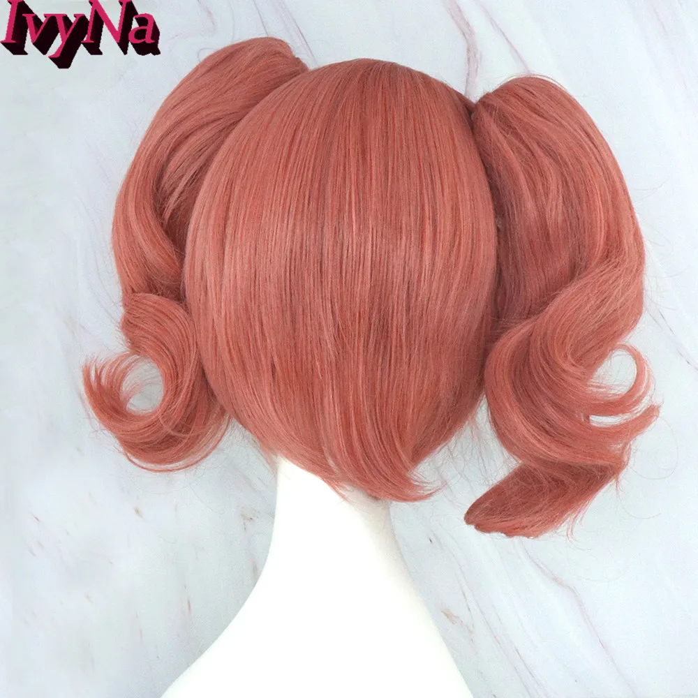 

IvyNa Pink Synthetic Cosplay Wigs with Side Bangs for Women Girls Japan Heat Resistant Short Bob Wigs With 2 Ponytails Daily Use