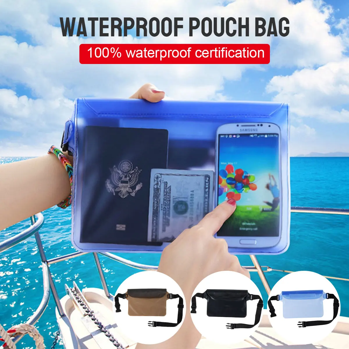 

Waterproof Beach Waist Bag Underwater Dry Waist Pack Swimming Diving Bag Pocket Pouch Skiing Touch Screen Mobile Phone Bag Case