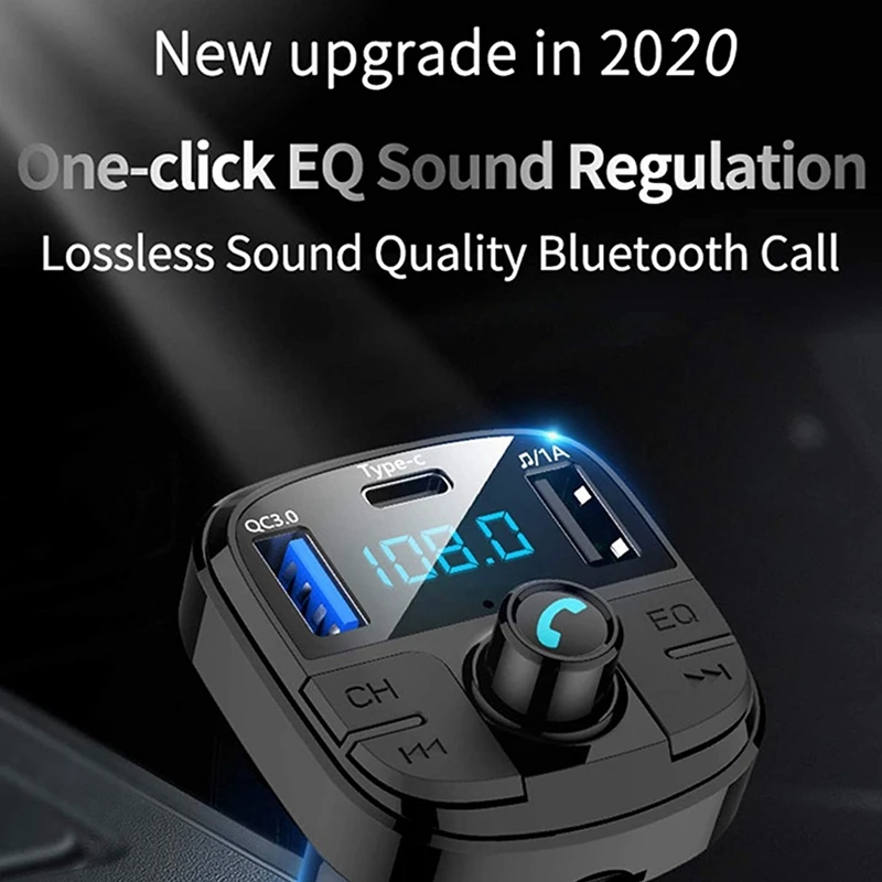 

Автомобильный FM-передатчик Bluetooth 5,0, Автомобильный MP3-плеер, быстрое зарядное устройство с двумя USB 3,0, беспроводной адаптер, громкая связь, ау...