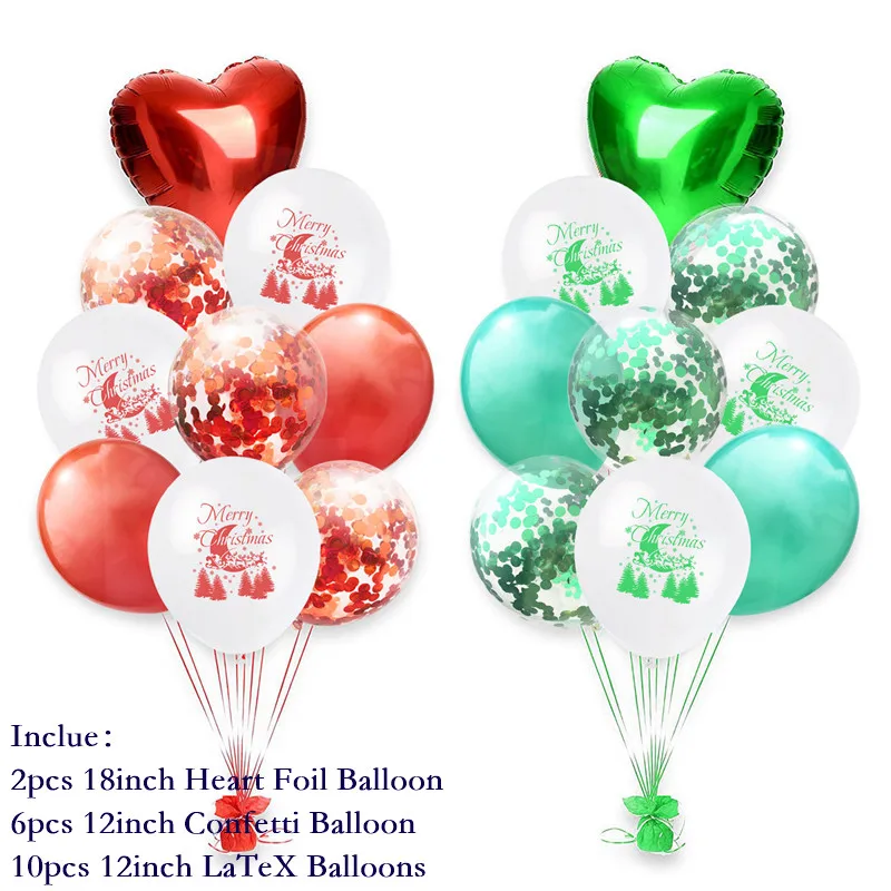 1set Happy New Year Red Green Confetti Balloons Merry Christmas Balloon Helium Balls Birthday Wedding Party Decorations Supplies