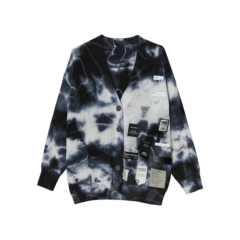 

IEFB Men's Spring Autumn 2021 New Oversize Kintted Clothes Korean Trend Tie Dye Label Design Fashion Cardigan Sweater 9Y5846