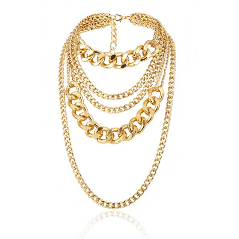 

New Exaggerated multilayer chain necklace for women jewelry collier choker cuban link pendant bisuteria ketting kolye bijoux