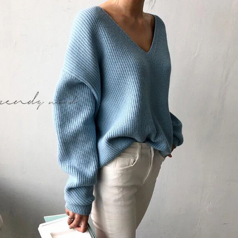 

Sister Fara Spring Autumn New Woman's Knitwear Sexy V-Neck Minimalist Tops Korean Irregular Hem Knitted Casual Hedging Sweaters