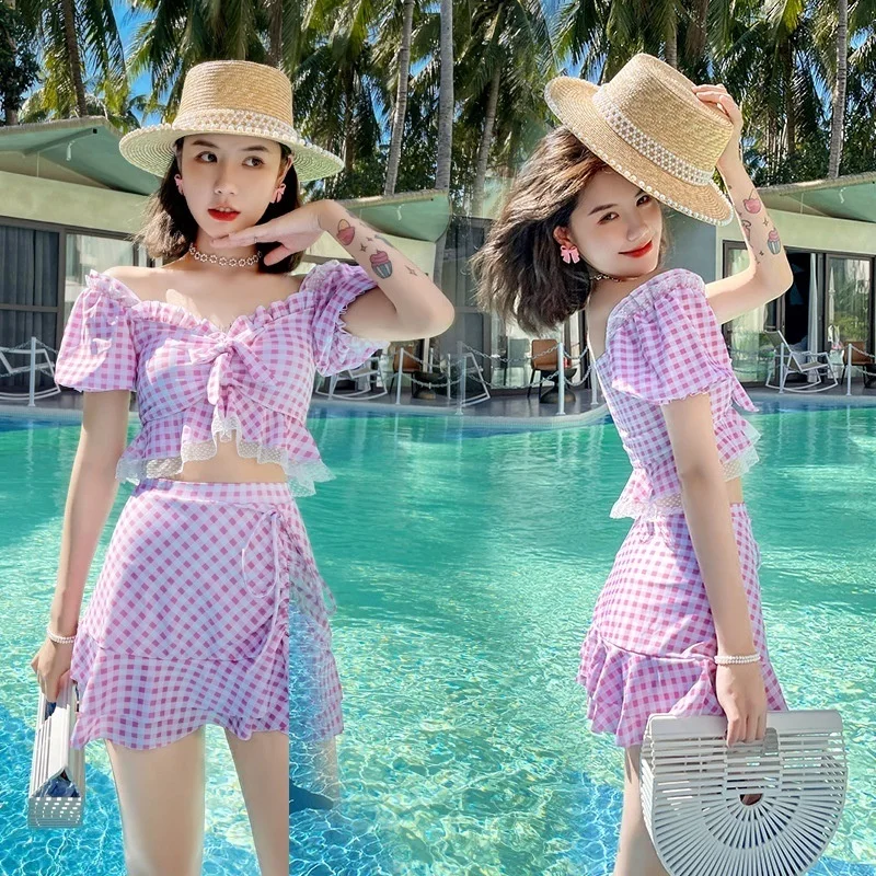 

Модный раздельный купальник HSYK, Женская юбка, летние клетчатые боксеры, сексуальное бикини, пляжный костюм, купальный костюм