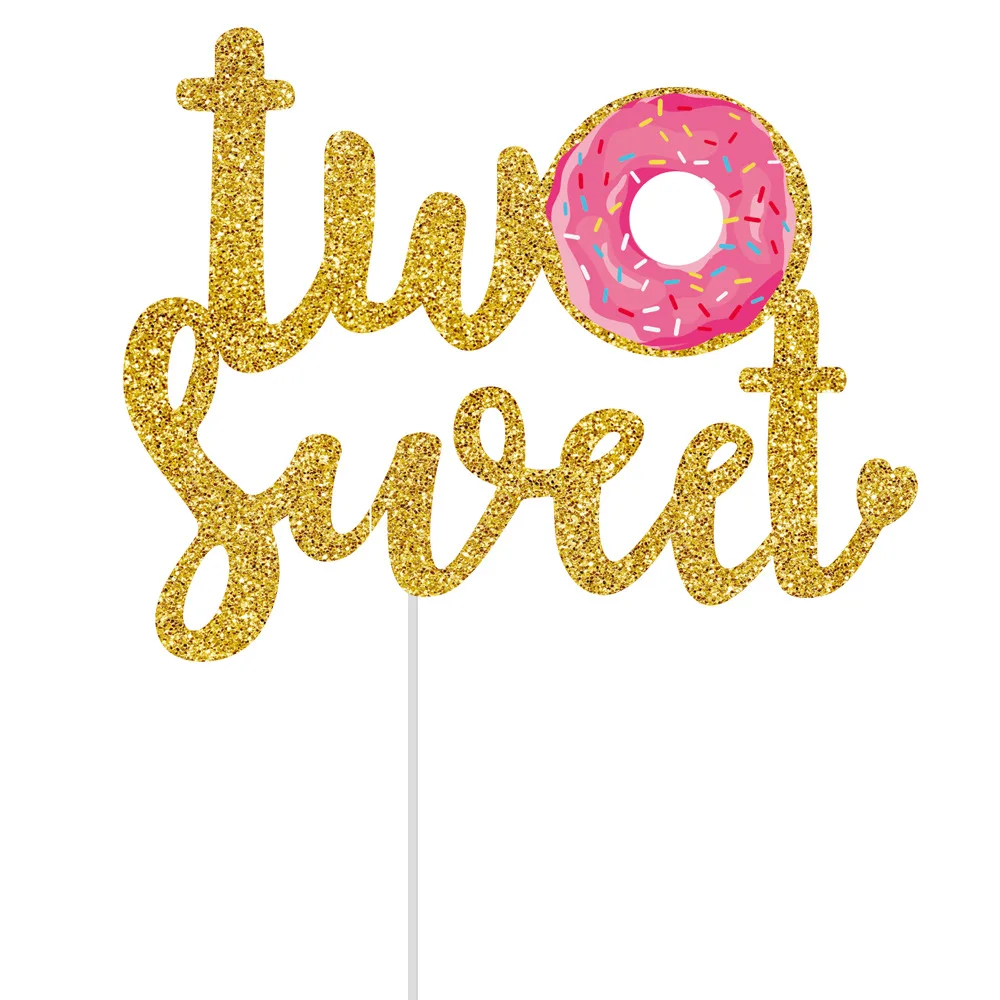 Бумажный пончик для выращивания тортов блестящие золотые два сладких пирожных