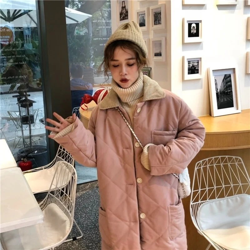 

Medium and long cotton padded jacket for women in autumn and winter 2021 new student Korean version loose, thin and thickened