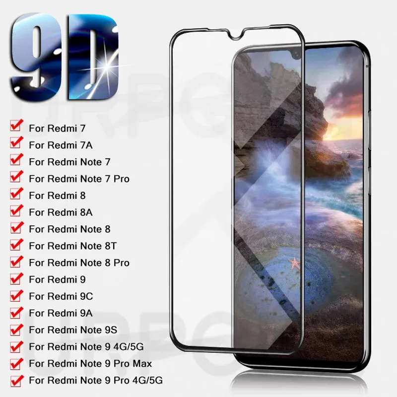 Защитное стекло 9D на весь экран для Xiaomi Redmi 7 7A 8 8A 9 9A 9C Note Pro 8T 9S закаленное защитная