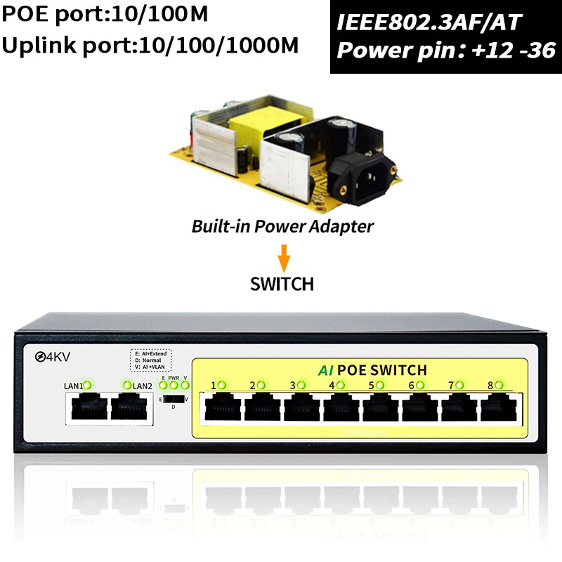 

Сетевой коммутатор STEAMEMO с 10 портами POE и стандартизированными портами IEEE 802,3 af/at RJ45, 100 Мбит/с для камеры POE