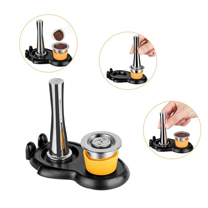 

Stainless Steel Coffee Capsule Hammer Base Set Refillable Coffee Pod Coffee Machine Accessories for Nespresso