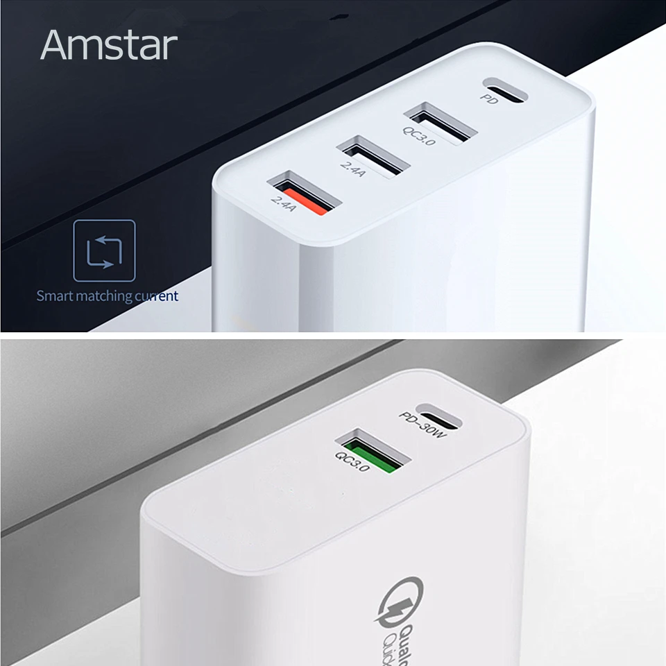 Зарядное устройство Amstar 48 Вт USB C PD быстрая зарядка QC4.0 3 0 дорожный адаптер для iPhone