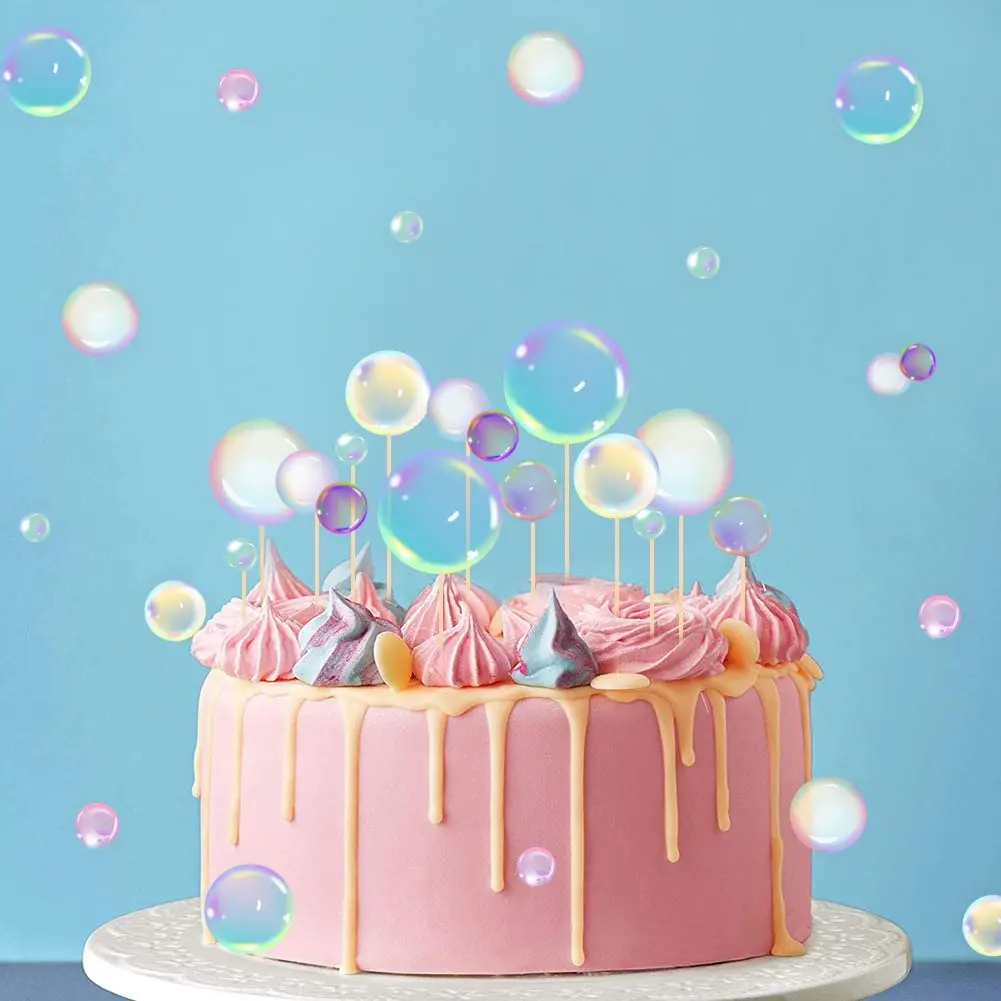 27 piezas de decoraci&oacute;n de pastel de fiesta bajo el mar, adornos de pastel de burbujas, pegatina de burbujas de arco&iacute;ris, suministros de fiesta para ni&ntilde;os, cumplea&ntilde;os-0