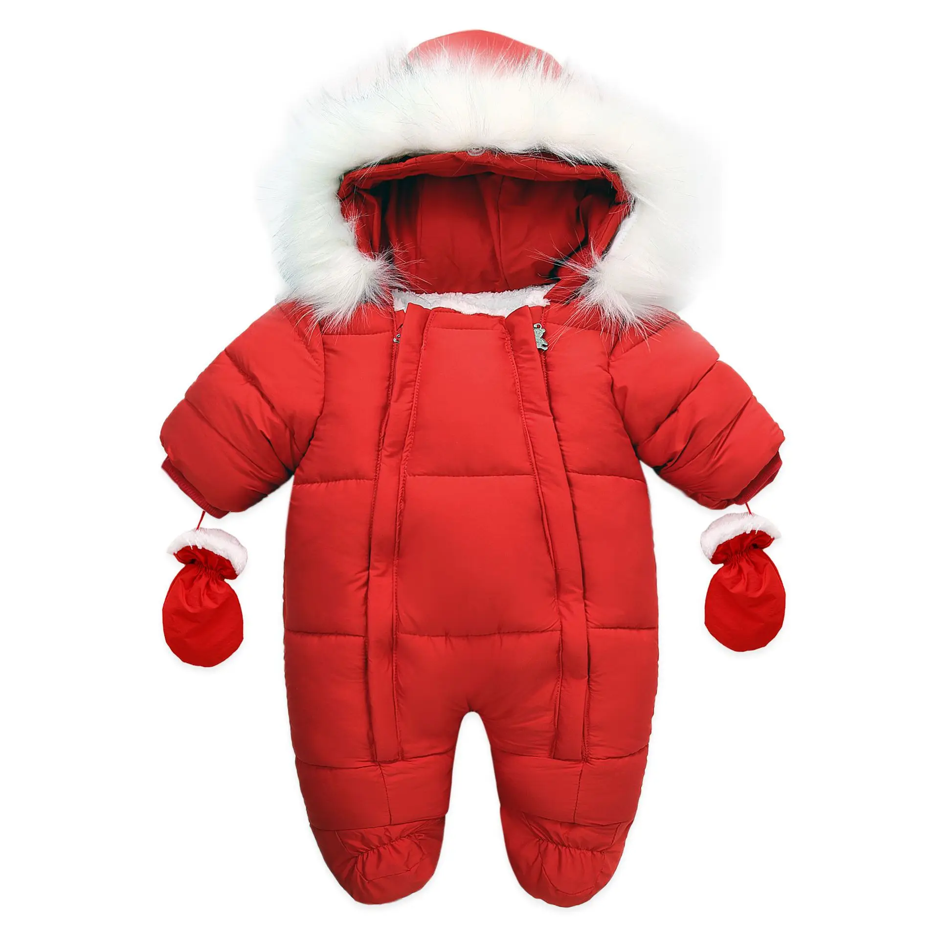 

New Winter Baby Girl Clothes Unisex Cotton Color Polka Dot Hooded Snowsuit Toddler Coats Newborn Baby Romper And Gloves Jacket
