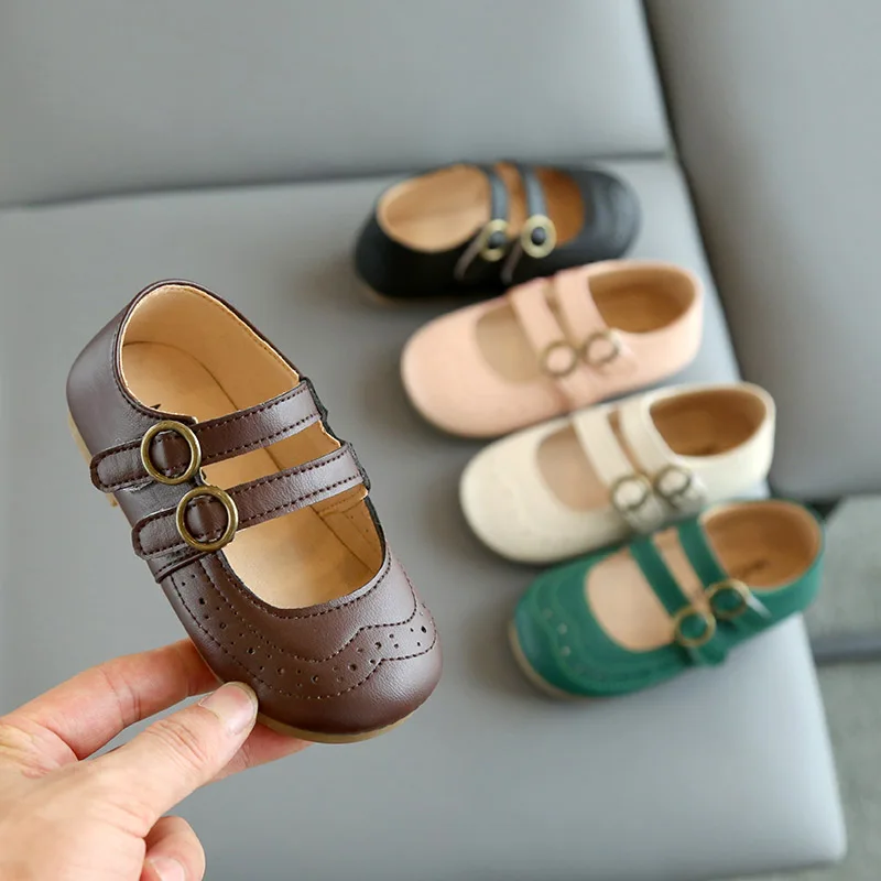 Туфли для девочек с двойной пряжкой детская кожаная обувь туфли мэри джейн