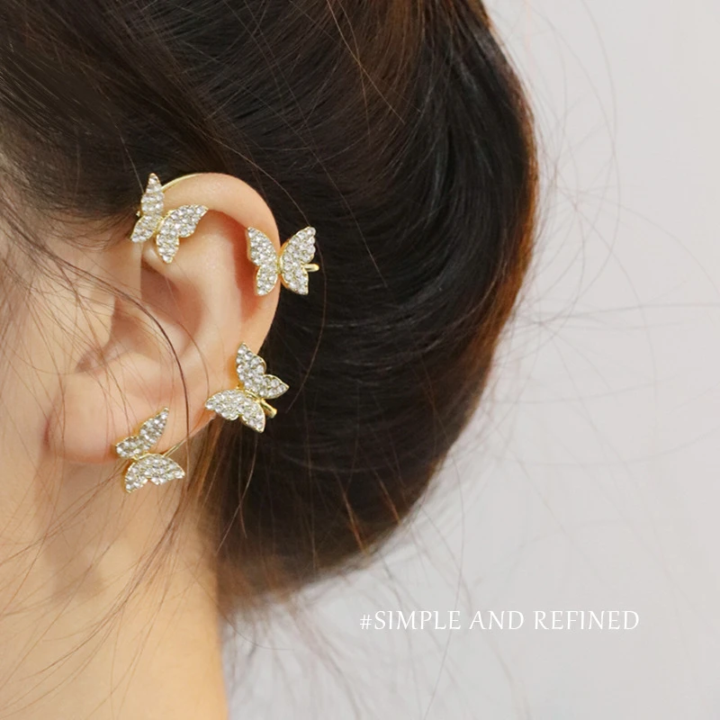 

Luxury Butterfly Clip on Earrings for Women Fashion Crystal Mardi Gras Earrings Fake Piercing Ear Cuff Aesthetic Jewelry Kpop