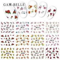 gam belle 12pcs nail sticker flower watermark slider sets colorful polish decals wraps for manicure nail art decorations tool ch