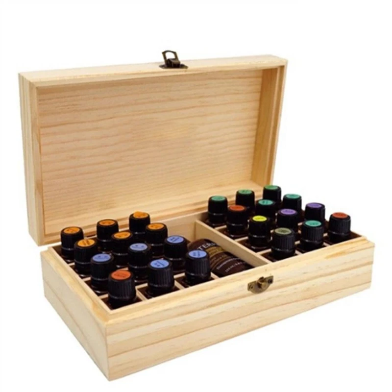 

25 Grids Wooden Storage Organizer for essential Oil Carrying Case Aromatherapy 203F