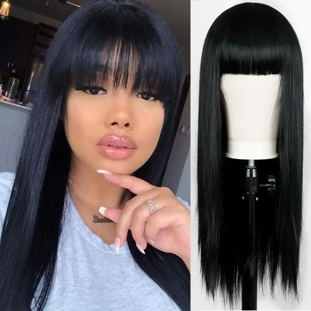 

Black Long Straight Wig Hair 26 inch High Temperature Fiber Wig For Women With Closure Daily/Party Game Bundle Pack Wig
