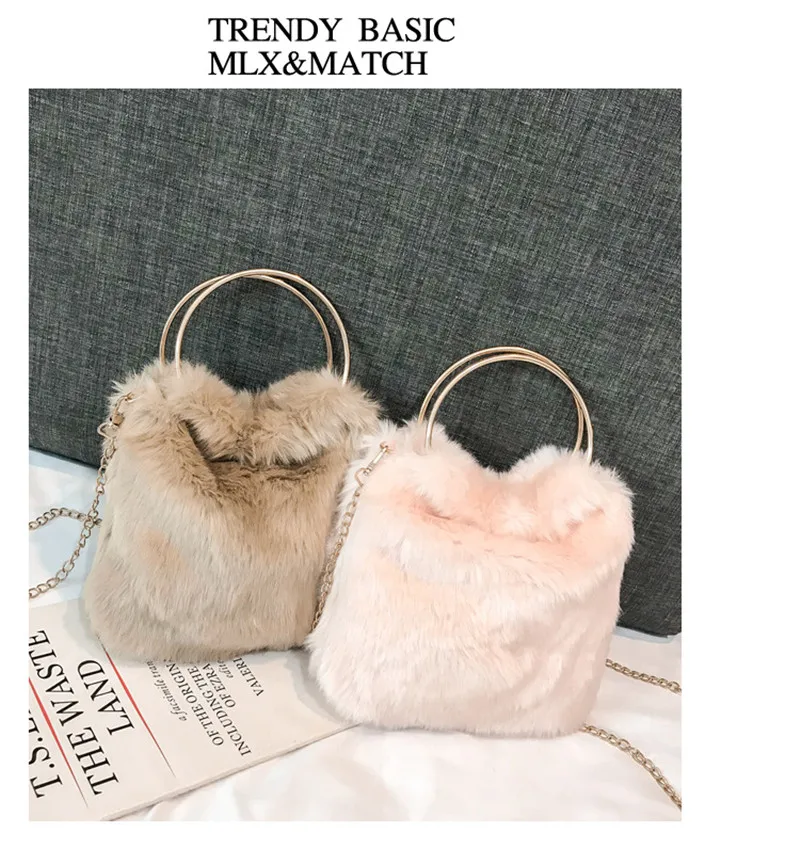 Модные пушистые плюшевые Наплечные сумки из искусственного меха одноцветная