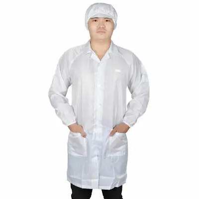 

Мужчина леди белый точка воротник антистатические Чистая комната ESD Общая платье w cap L