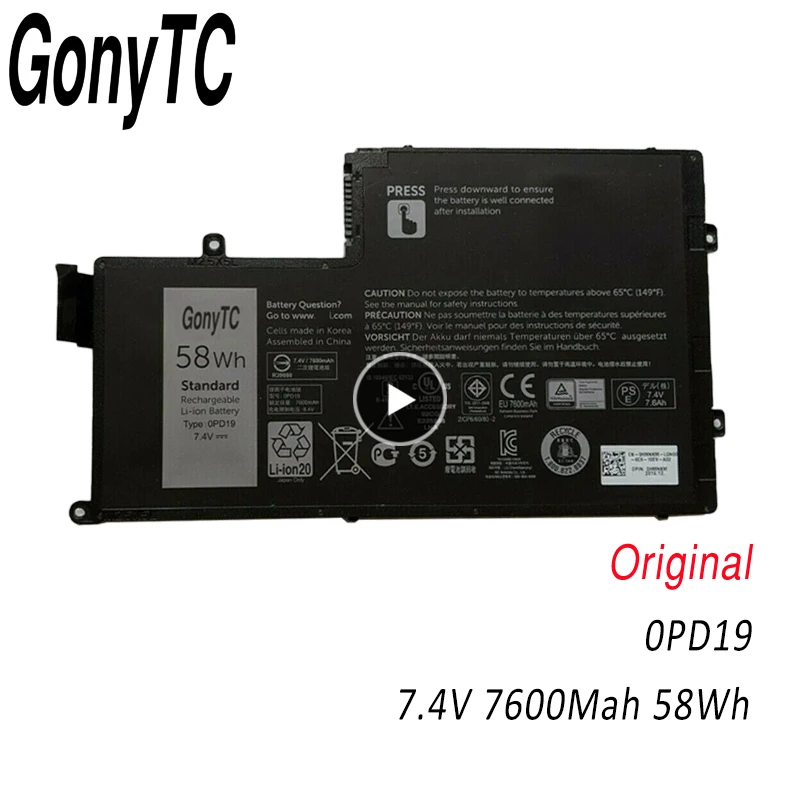 

Оригинальный аккумулятор GONYTC 0PD19 58Wh для ноутбука Dell Inspiron 15 5547 14 5447 3450 3550 5448 5545 01V2F6 0DFVYN