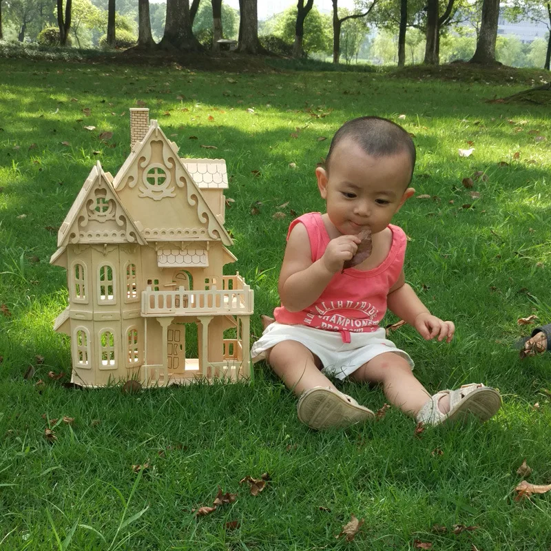 Деревянный 3D головоломка Дом DIY Кукольный дом вилла модель Собранный миниатюрный кукольный домик развивающие ролевые игры игрушки для детей девочек