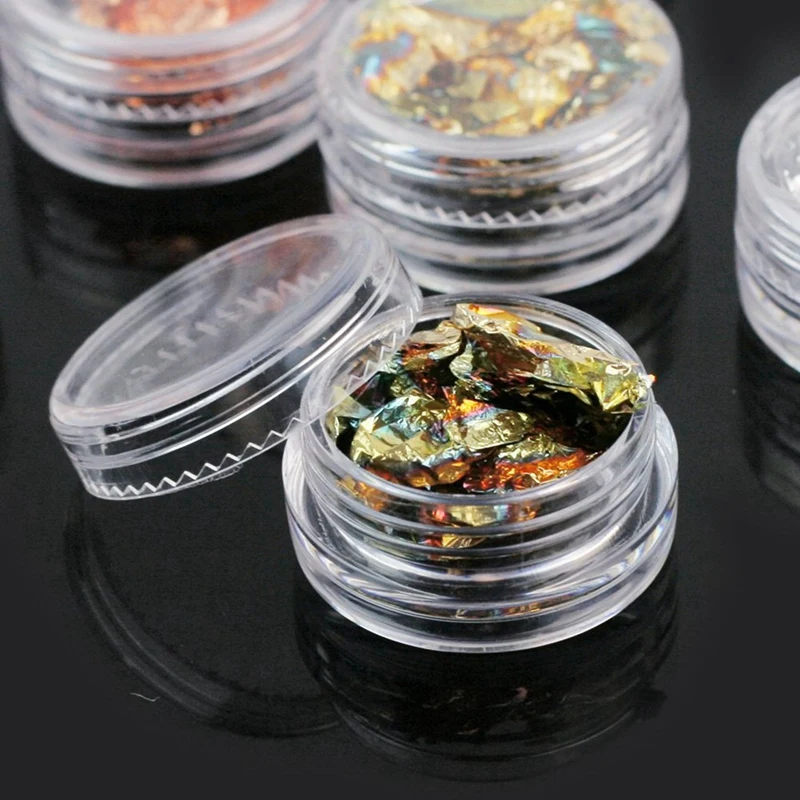 

12 Box Gold Silver Copper Rainbow Foil Paillette Chip Nail & 100Pcs Disposable White Plastic Mask Spatula Spoons