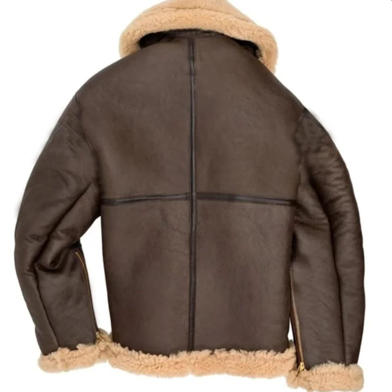 

PU Leather Lamb Fur Fur All-in-one Short Coat Big Fox Fur Collar Men's Jacket Winter Zipper Belt Cross Casual Flight Jacket