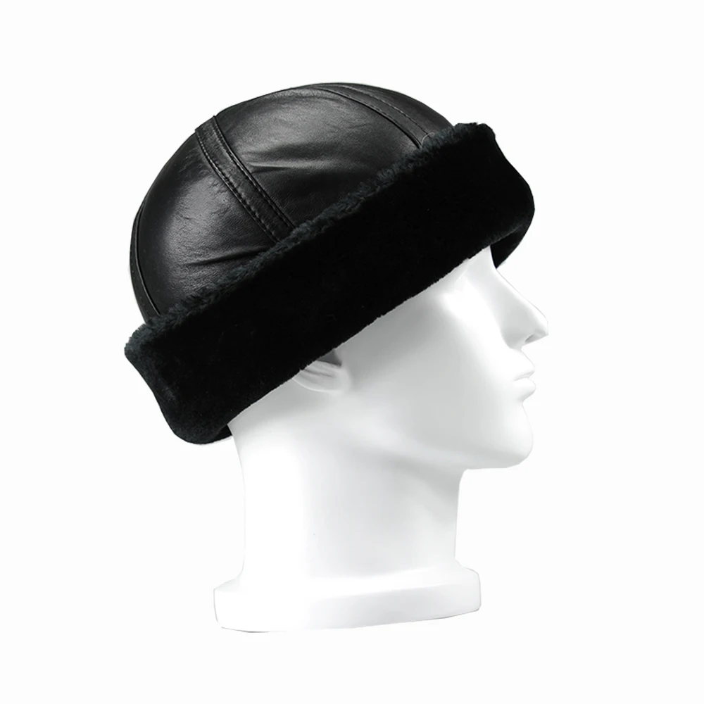 Шапка бини из натуральной кожи с искусственным мехом внутри B16|Мужские бейсболки|