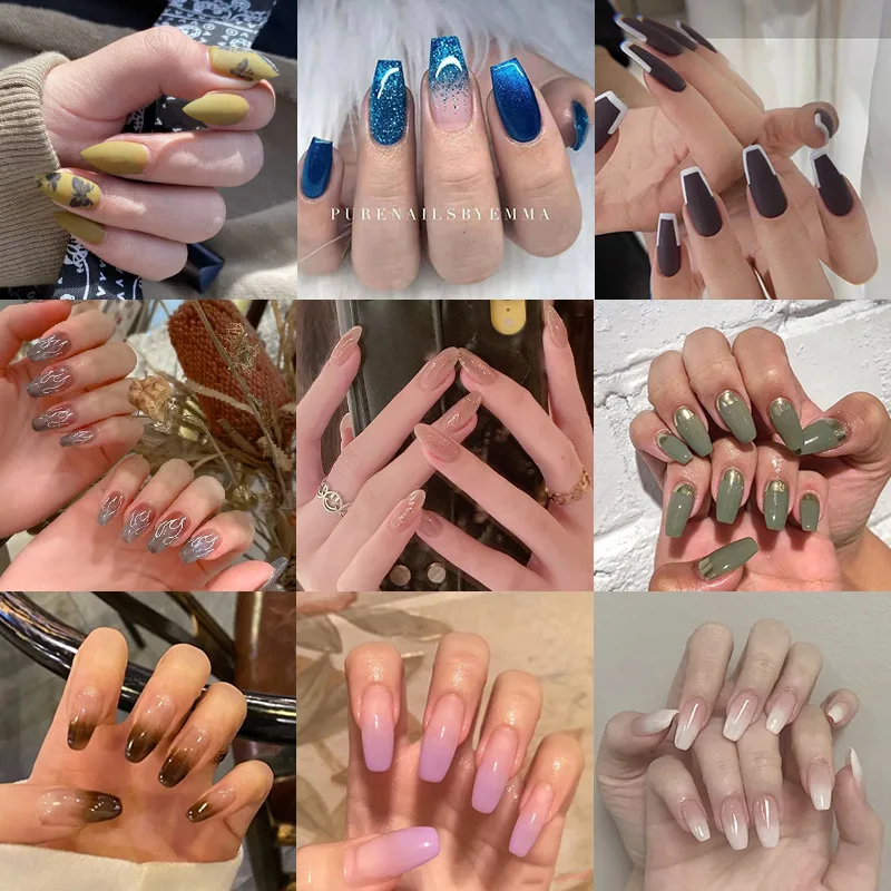 

Y2K Hot Girl Style Long Ballet Fake Nail Detachable French Stick On Nail Coffin Fullcover Press On Nail Artificial Nail Tips Art