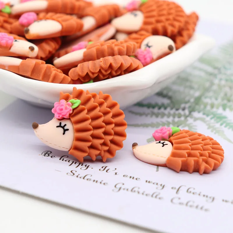 10 шт./лот Kawaii Ёжик из смолы с плоским основанием мультфильма сделай сам