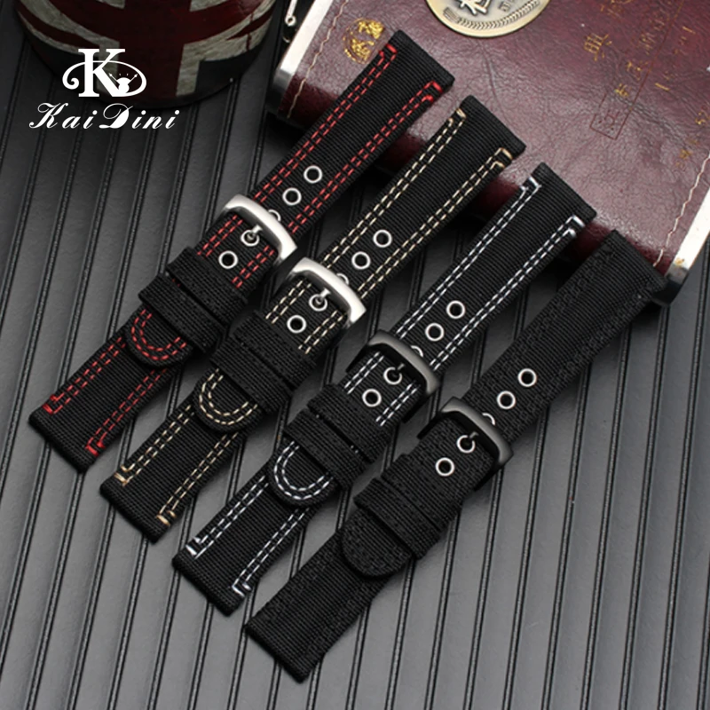 

Nato Strap Canvas Nylon Watchbands 22mm Black High Qualiyt Watch Band Bracelet manual suture With Pin Buckle Women Men Strap