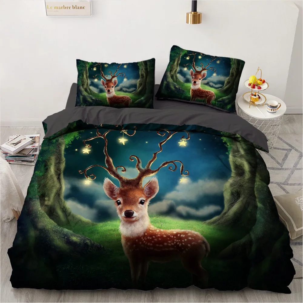3D Bedding Sets Black Duvet Quilt Cover Set Comforter Bed Linen Pillowcase King Queen 245x210cm Green Forest Design Home Texitle