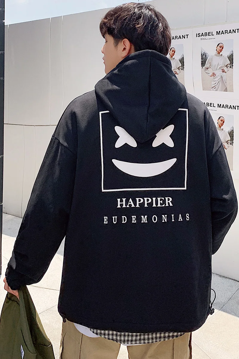 

Sweatshirt Mens Hoodies Happy Smiling Face Print Men Long Sleeve Hooded Pullover Hip Hop Funny Autumn Streetwear Hoodie