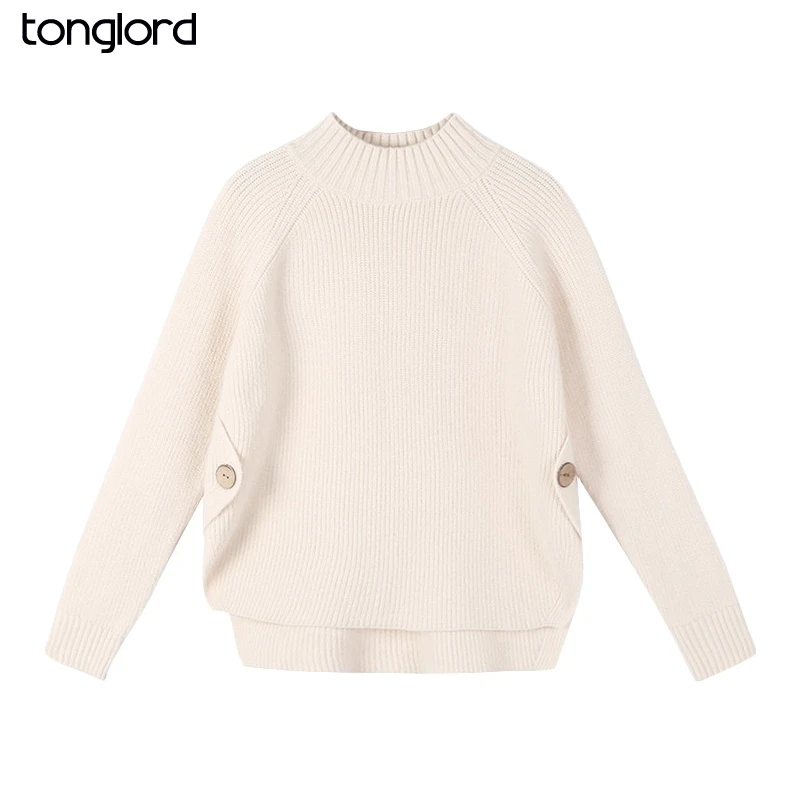 

Tonglord Autumn and Winter Women's Split Knit Bottoming Shirt Long-sleeved Shirt Student Turtleneck Sweater Outer Wear T-shirt