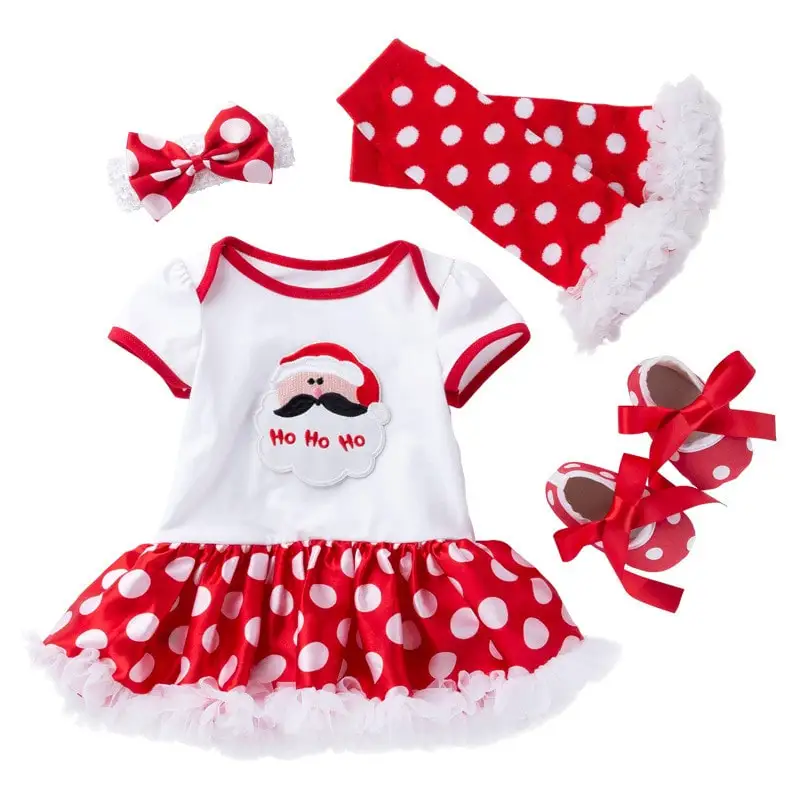 

Toddler Kids Baby Girls Christmas Dress Outfits Short Sleeve Santa Print Xmas Outfit Set with Headband Leggings Shoes