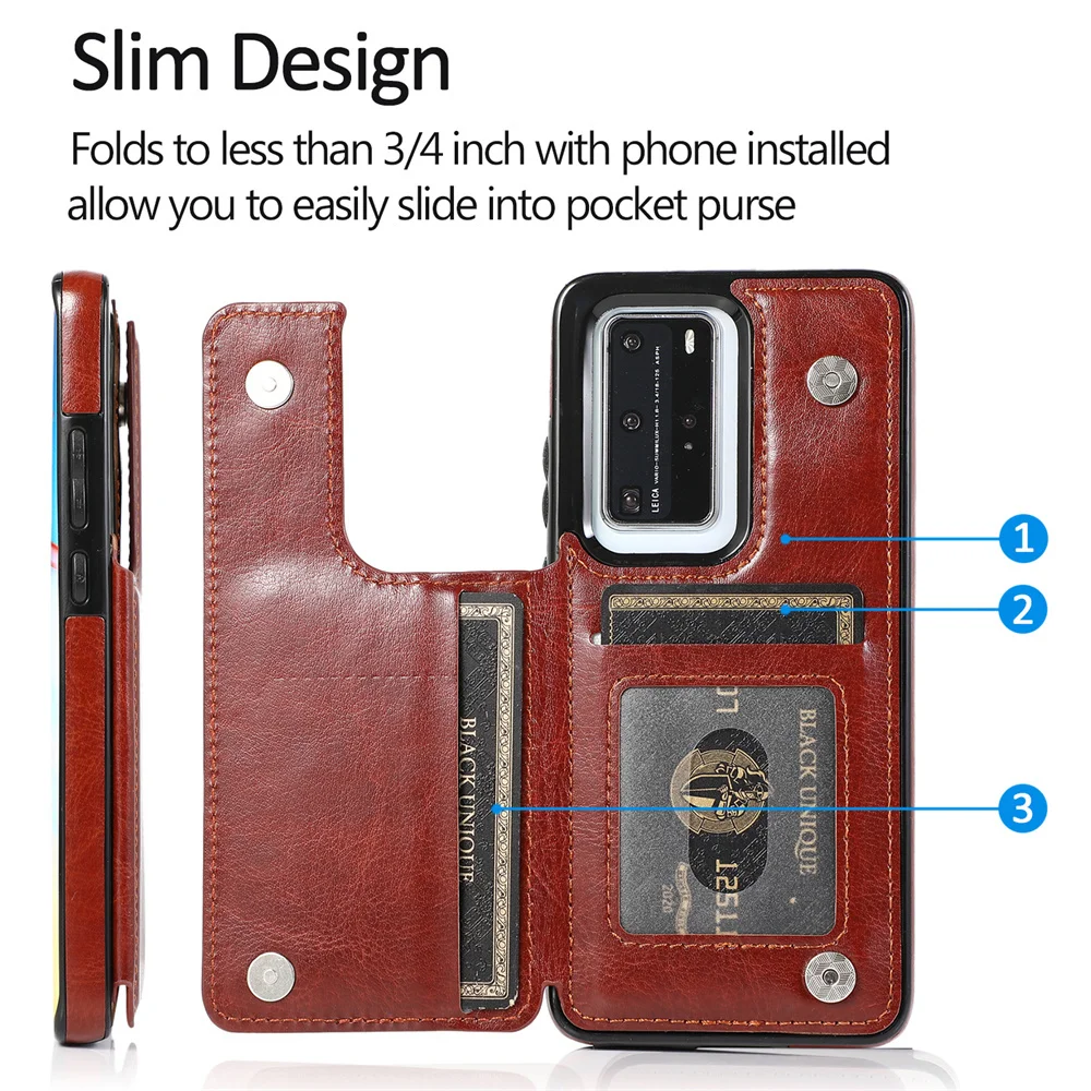 luxury leather card slot case for huawei p40 p30 mate 40 30 20 pro lite plus p40lite soft silicone stand holder phone bag cover free global shipping