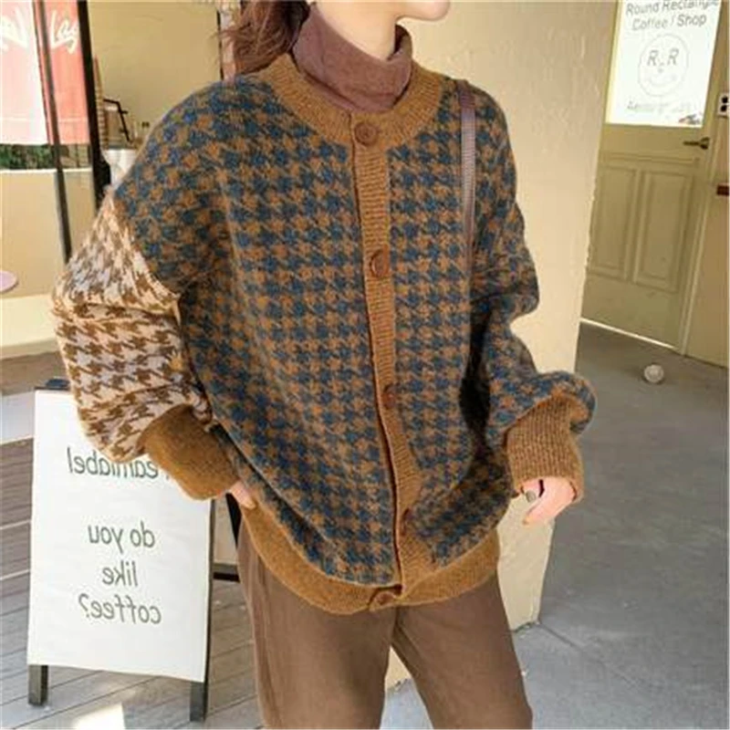 Женский винтажный кардиган составного кроя повседневный шикарный трикотажный с