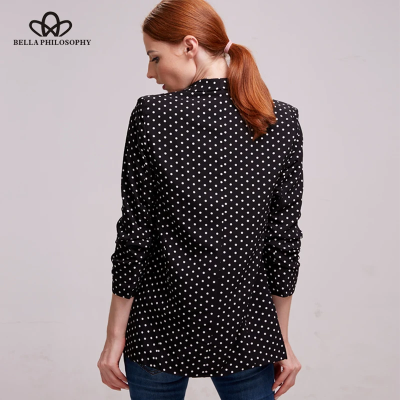 Женский Осенний блейзер в горошек черный с рукавом сложенном виде новинка