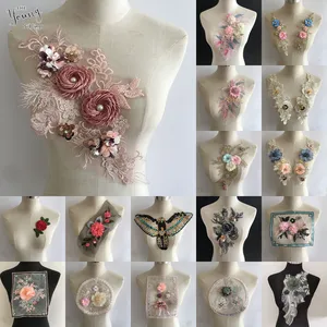 Воротник кружевной с 3D вышивкой и цветочной аппликацией для шитья одежды