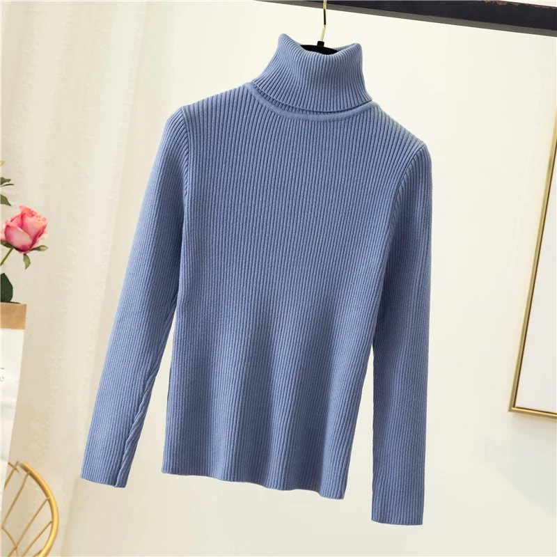 Korobov Women Winter Basic Long Sleeve Sweaters Korean Solid Turtleneck Knit Stretch Thin Pullovers Sueter Mujer 79343 | Женская одежда