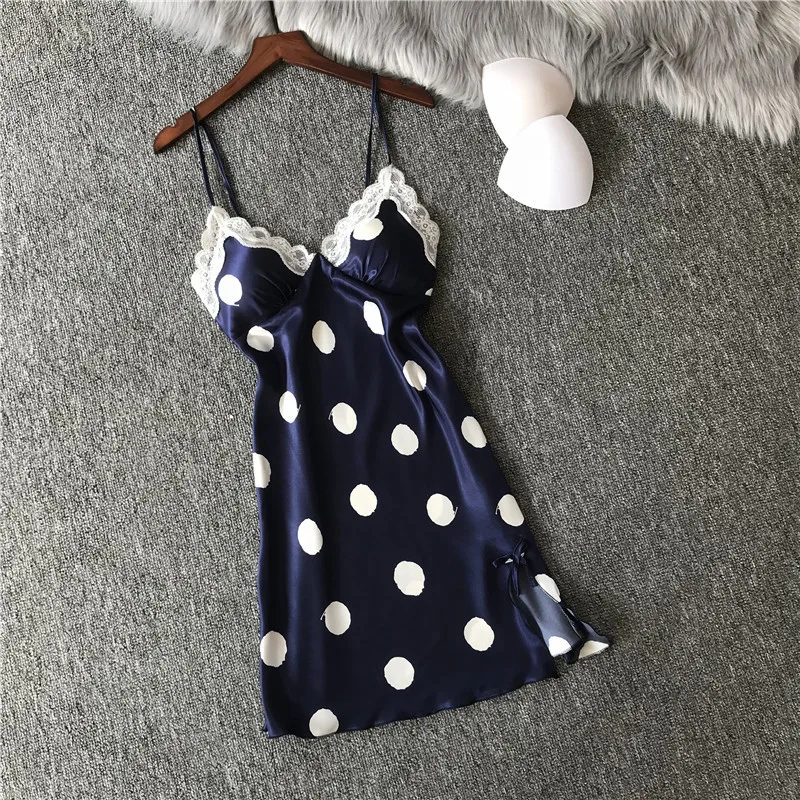 Ночное платье из искусственного шелка женская ночная рубашка на бретелях