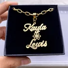 Ожерелье с именем на заказ с двумя именами, ожерелье с зажимом для бумаги с цветком, ювелирные изделия из нержавеющей стали на заказ, рождественский подарок