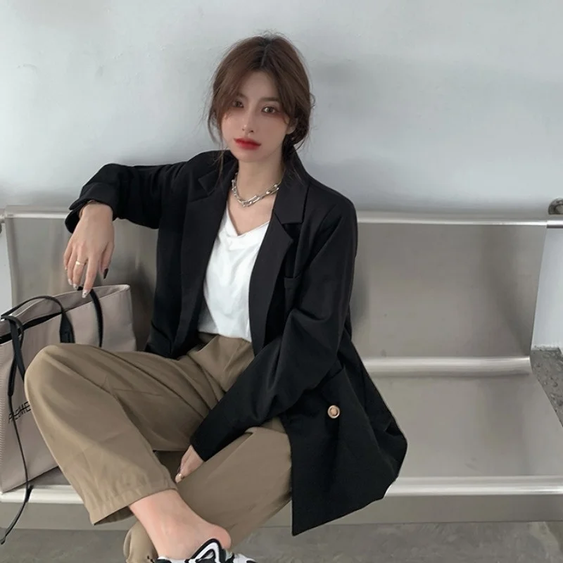 Женский офисный пиджак черный дизайнерский Блейзер оверсайз весна-осень 2021 |