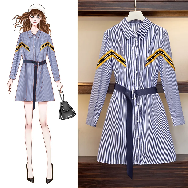 Женское осеннее элегантное Полосатое синее платье рубашка для женщин 2020 Новое