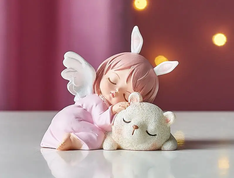

Nordic Ins Cartoon Wind Angel Small Night Light Ornaments Children And Girls Heart Room Table Resin Decoration Decoration