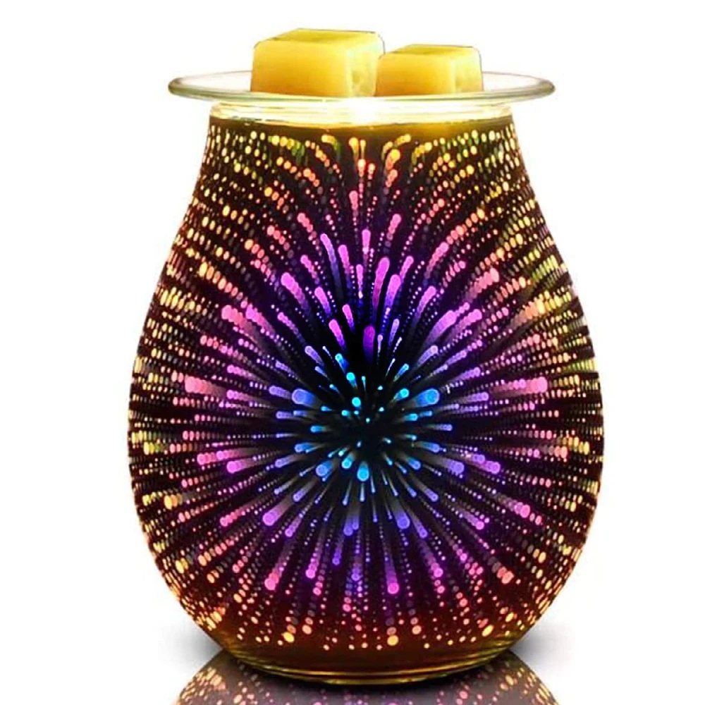 Wax Warmer In 3D Glass Firework Design Electric Plug in Oil Burners with Removable Dish on Top for Tart Melts& Spare Bulb