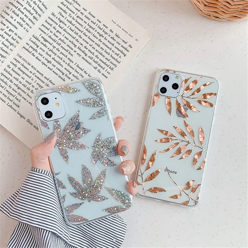 N1986N покрытие из розового золота для iPhone 11 11 Pro Max X XR XS Max 7 8 Plus чехол для телефона роскошный художественный лист Дерево мягкий IMD для iPhone 11