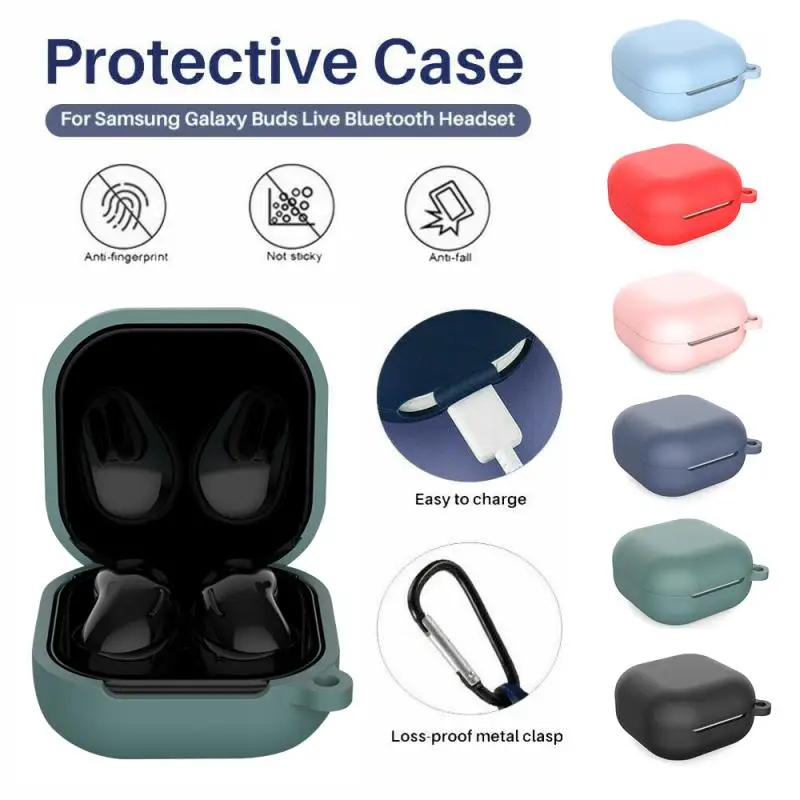 

For Samsung Galaxy Buds Live Portable Wireless Bluetooth-compatible Headset Silicone Protective Shell + Anti-lost Button Suitble