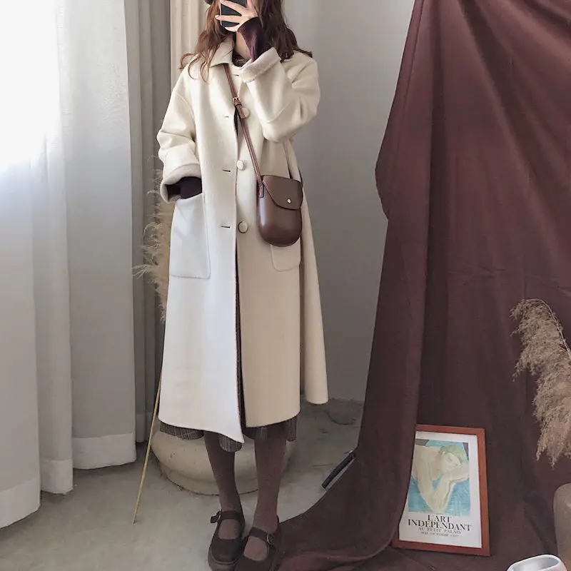 

Woolen coat women's middle and long 2021 new autumn and winter popular woolen coat small Hepburn thickened Korean version